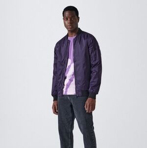 DKNY Men's Purple Bomber Jacket Nylon Zip Front Streetwear Jacket M